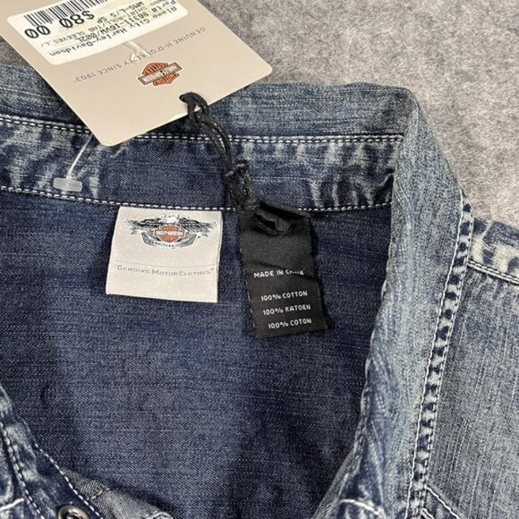 NWT Harley-Davidson Women's Lighweigt Denim Roll-Tab Sleeve Shirt Embroidered XL - Picture 2 of 7